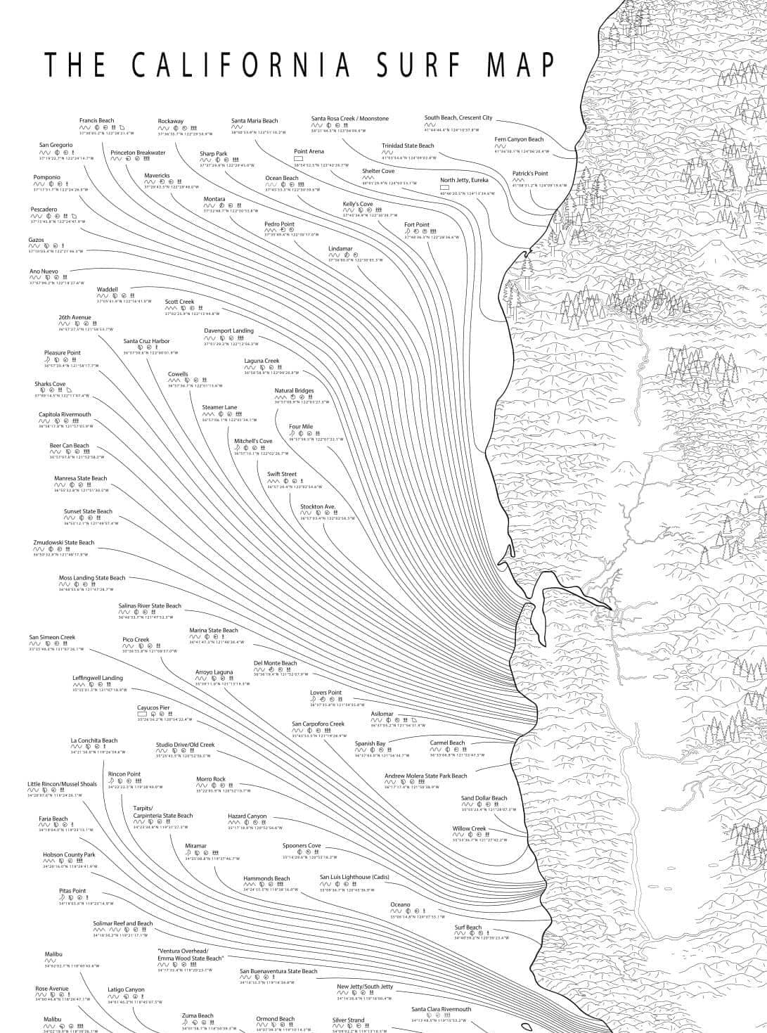 The Minimalist California Surf Map