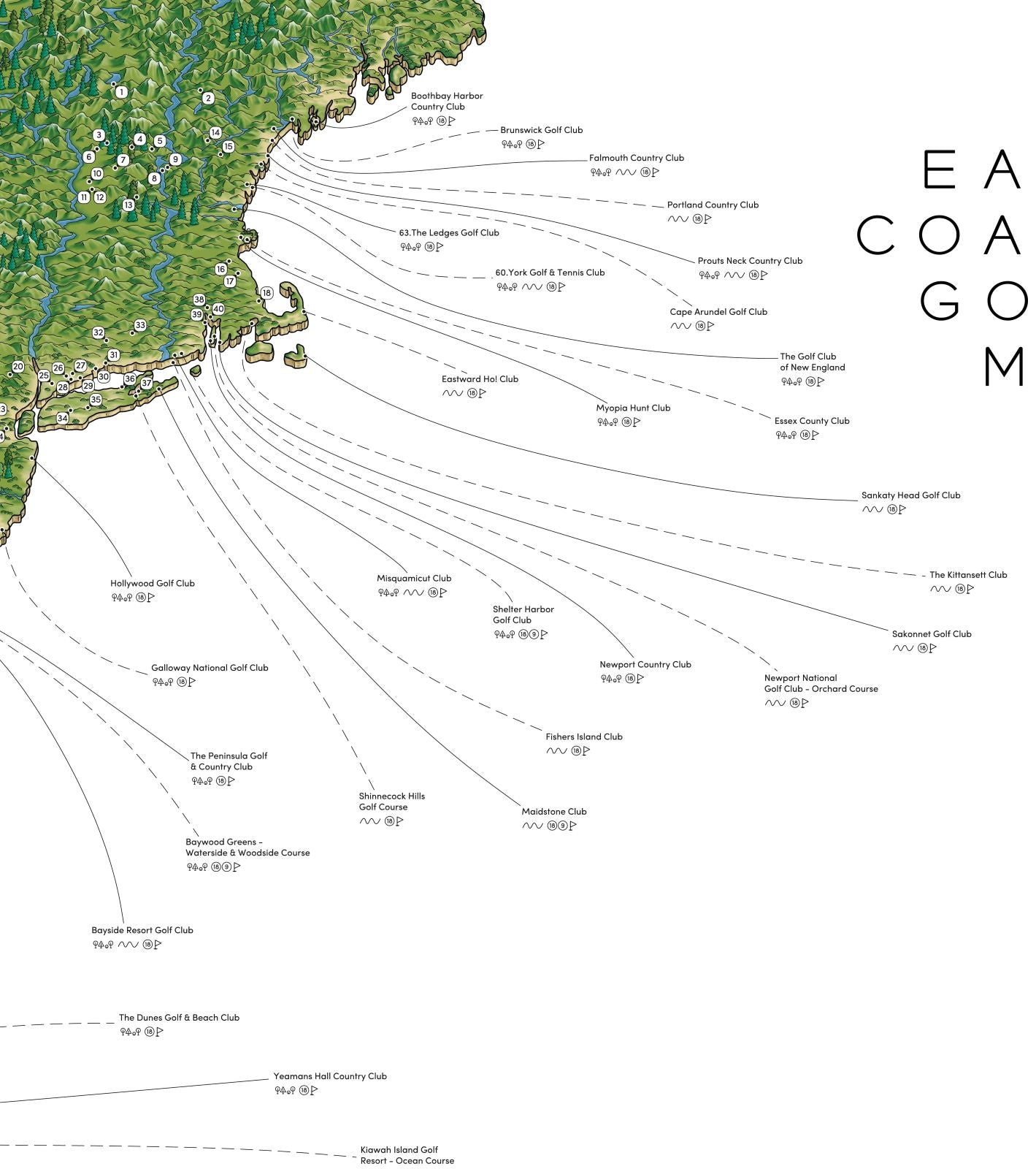 The US East Coast Golf Map